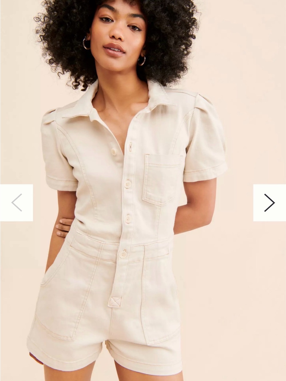 Pilcro Cream Short-Sleeve Button Romper